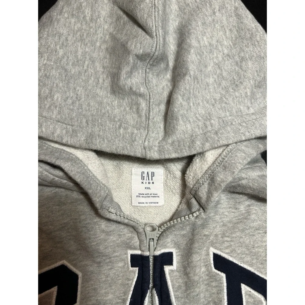 Gap Kids Boys Gray XXL Full Zip Logo Fleece Hoodie Sweatshirt Pockets